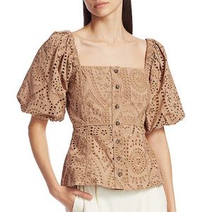 Designer blouson style stop with puff sleeves